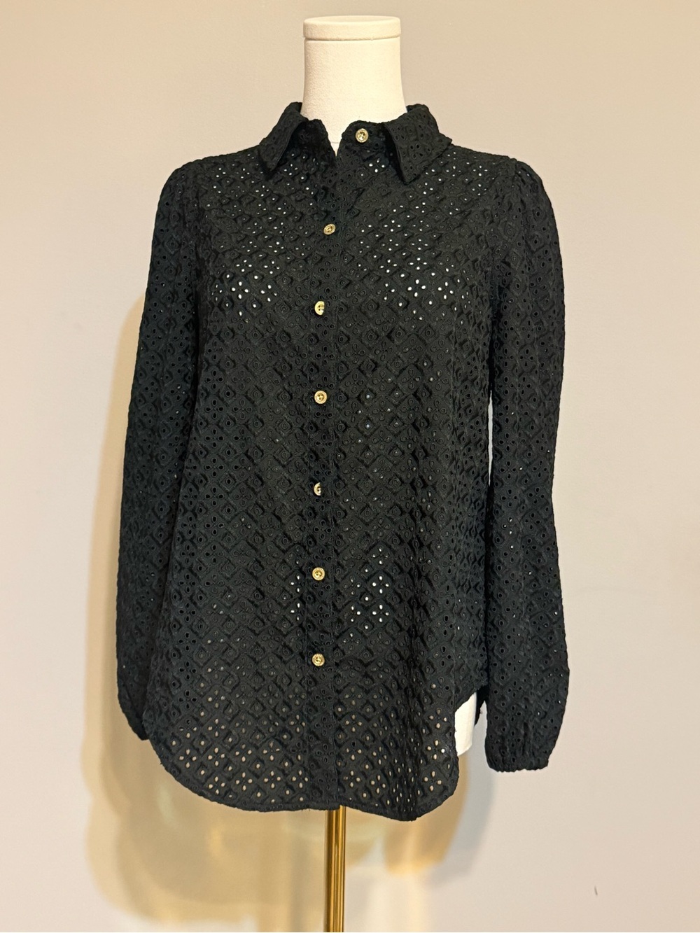 Lilly Pulitzer Black Eyelet Button-Down Shirt with Gold Buttons